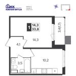Планировка 1-комнатной квартиры, 33,8 м2