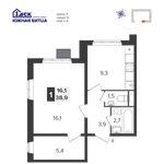 Планировка 1-комнатной квартиры, 38,9 м2