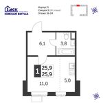 Планировка квартиры студии, 25,9 м2