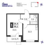 Планировка 1-комнатной квартиры, 36,1 м2