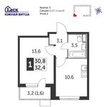 Планировка 1-комнатной квартиры, 32,4 м2