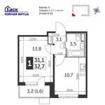 Планировка 1-комнатной квартиры, 32,7 м2