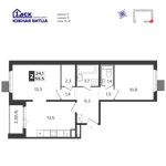 Планировка 2-комнатной квартиры, 55,5 м2