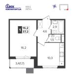 Планировка 1-комнатной квартиры, 37 м2