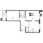 Планировка 2-комнатной квартиры, 62,4 м2