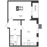Планировка 2-комнатной квартиры, 46,8 м2