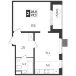 Планировка 2-комнатной квартиры, 46,9 м2