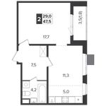 Планировка 2-комнатной квартиры, 47 м2