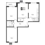 Планировка 3-комнатной квартиры, 83 м2