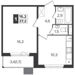 Планировка 1-комнатной квартиры, 37,2 м2