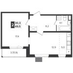 Планировка 2-комнатной квартиры, 49,5 м2