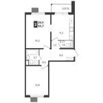 Планировка 2-комнатной квартиры, 56,7 м2