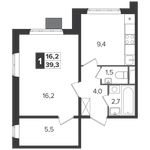 Планировка 1-комнатной квартиры, 39,2 м2