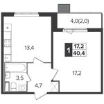 Планировка 1-комнатной квартиры, 40,8 м2