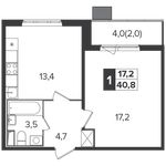 Планировка 1-комнатной квартиры, 40,8 м2