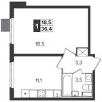 Планировка 1-комнатной квартиры, 36,4 м2