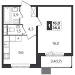 Планировка 1-комнатной квартиры, 35,7 м2