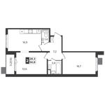 Планировка 2-комнатной квартиры, 56,8 м2