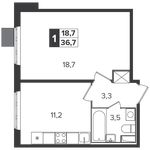 Планировка 1-комнатной квартиры, 36,7 м2