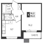 Планировка 1-комнатной квартиры, 36,4 м2