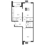 Планировка 2-комнатной квартиры, 62,2 м2