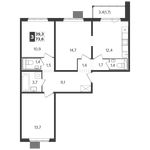 Планировка 3-комнатной квартиры, 73,6 м2