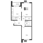 Планировка 2-комнатной квартиры, 61,6 м2