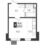 Планировка квартиры студии, 25,4 м2