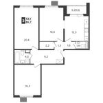 Планировка 3-комнатной квартиры, 86,7 м2