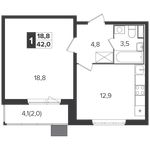 Планировка 1-комнатной квартиры, 42,3 м2