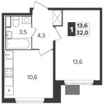 Планировка 1-комнатной квартиры, 31,9 м2
