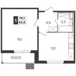 Планировка 1-комнатной квартиры, 42,6 м2