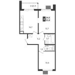 Планировка 2-комнатной квартиры, 53,8 м2