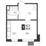 Планировка квартиры студии, 26,5 м2