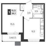 Планировка 1-комнатной квартиры, 36,1 м2