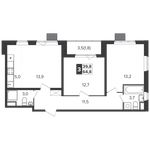 Планировка 3-комнатной квартиры, 64,8 м2