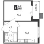 Планировка 1-комнатной квартиры, 39 м2