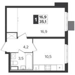 Планировка 1-комнатной квартиры, 35,1 м2