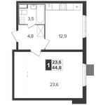 Планировка 1-комнатной квартиры, 44,7 м2