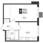 Планировка 1-комнатной квартиры, 35,6 м2