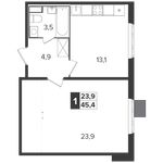 Планировка 1-комнатной квартиры, 45,2 м2