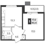 Планировка 1-комнатной квартиры, 40,4 м2