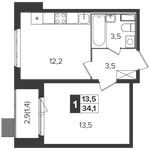Планировка 1-комнатной квартиры, 34,1 м2