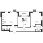 Планировка 3-комнатной квартиры, 65,5 м2