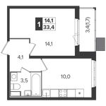 Планировка 1-комнатной квартиры, 33,4 м2