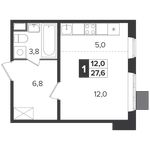Планировка 1-комнатной квартиры, 27,6 м2