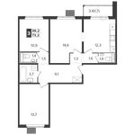 Планировка 3-комнатной квартиры, 73,2 м2