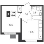 Планировка 1-комнатной квартиры, 31,6 м2