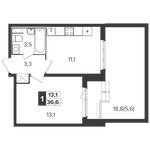 Планировка 1-комнатной квартиры, 36,6 м2