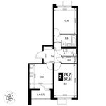 Планировка 2-комнатной квартиры, 57,5 м2